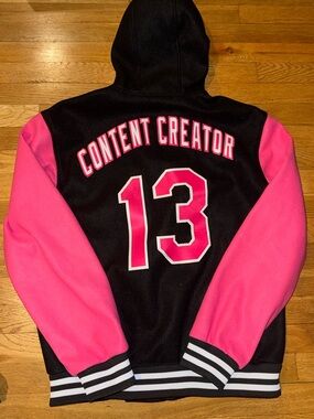Content Creator '13' Black & Hot Pink Varsity Hoodie Jacket
